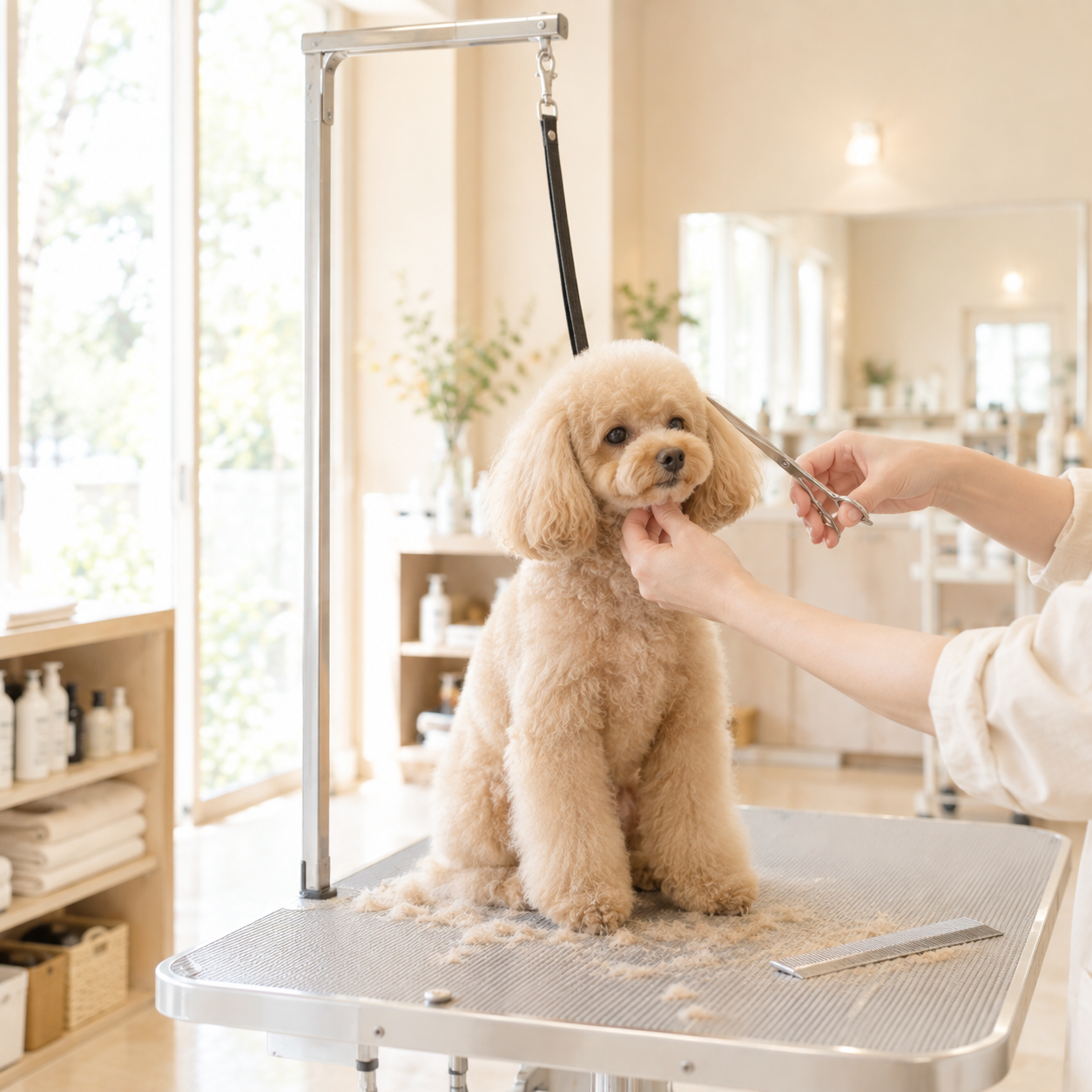 小型犬のカットの様子